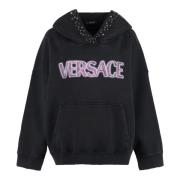 Versace Studded Bomullshoodie Black, Dam