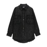 Msgm Svart Tweed Paljett Skjorta Black, Dam