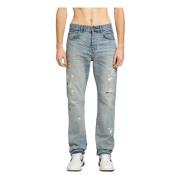 Amiri Indigo Målad Straight Leg Jeans Blue, Herr