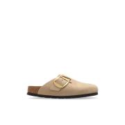 Birkenstock Boston Big Buckle Slides Beige, Dam