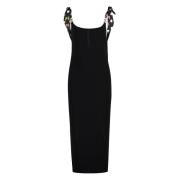 Versace Stickad klänning med metalliska detaljer Black, Dam