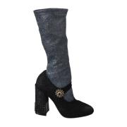 Dolce & Gabbana Svart Kristall Mary Janes Booties Black, Dam