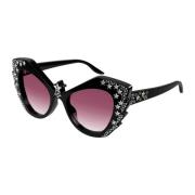 Gucci Swarovski Cat-Eye Oversized Solglasögon Black, Dam