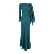 Alberta Ferretti Elegant Maxi Satinklänning Blue, Dam