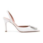 Amina Muaddi Vita Läder Stiletto Pumps Ss22 White, Dam