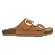 Estro Brun Velour Slide Sandaler med Tjocka Remmar Brown, Dam