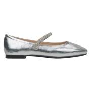 Estro Silver Mary Jane Ballet Flats med Dekorativ Rem Gray, Dam