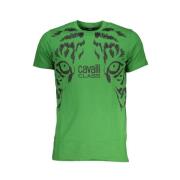 Cavalli Class Tryck Logo Rund Hals T-Shirt Green, Herr