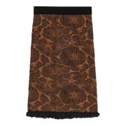 Ganni Midi Jacquard Brun & Svart Kjol Brown, Dam