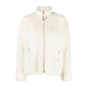 Jil Sander Shearling Zip Sweater Ivory Jersey Trim White, Dam