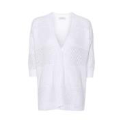 Le Tricot Perugia Vit Linneblandad Kofta White, Dam