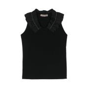 D.Exterior Svart Ruffle Tank Top Black, Dam