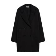 Max Mara Svart Kappa med Bred Revers Black, Dam