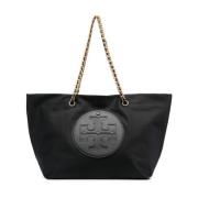 Tory Burch Svart Logotyp Patch Tyg Kedja-länk Väska Black, Dam