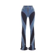 Mugler Blå Dragkedja Bi-Material Slim Fit Jeans Blue, Dam