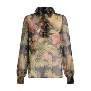 Etro Blommig Silkesblus Multicolor, Dam