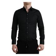 Dolce & Gabbana Elegant Svart Slim Fit Italiensk Skjorta Black, Herr