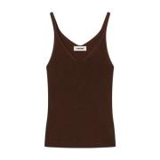 Aeron Bomull Cami Top med Stickdetaljer Brown, Dam