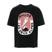 Rhude Svart T-shirt med Front Print Black, Herr