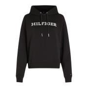 Tommy Hilfiger Monotype Broderad Hoodie för Kvinnor Black, Dam