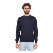 Tommy Hilfiger Blå Crew-Neck Sweater med Flag Broderi Blue, Herr