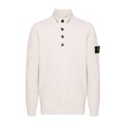 Stone Island Off-White Stickad Tröja med Kompasbadge White, Herr