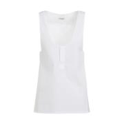 Saint Laurent Vit Bomull U-Hals Topwear White, Dam