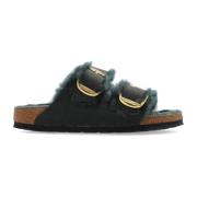 Birkenstock Arizona Big Buckle Shearling Slides Green, Dam