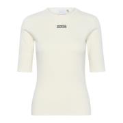 Gestuz Half Sleeve Logo Top Birch White, Dam