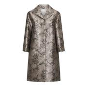 Max Mara Blommig Jacquard Kappa i Pärlgrå Gray, Dam