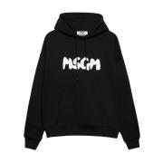 Msgm Svart Logotyp Tryckad Huvtröja Black, Herr