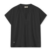 MOS MOSH Feminin Tee Top med V-Hals Black, Dam