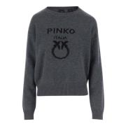 Pinko Ull Crew Neck Sweater Logo Grå Gray, Dam