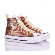 Converse Anpassade Platform Sneakers Beige Gul Brun Brown, Dam