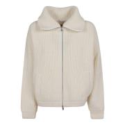 Herno Ull Cardigan med Cob Stitch White, Dam