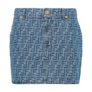 Fendi Blå Jacquard Chambray Kjol Blue, Dam