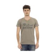 Trussardi Elegant V-ringad T-shirt med Frontprint Brown, Herr