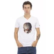 Trussardi Elegant vit V-ringad T-shirt White, Herr