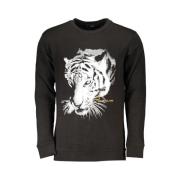 Cavalli Class Svart Bomullsweatshirt med Tryckt Logotyp Black, Herr