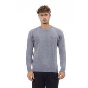 Alpha Studio Elegant Crewneck Pocket Sweater i Ljusblå Gray, Herr