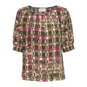 Cream Smock Blouse Deep Depths Checked Multicolor, Dam