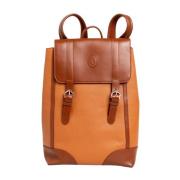 Trussardi Läder ryggsäck med magnetisk knappstängning Brown, Unisex