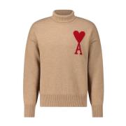 Ami Paris Ull Rollneck Tröja med Logo Brown, Herr