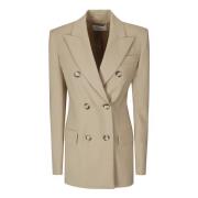 Sportmax Beige Dubbelknäppt Jacka med Kontrasterande Knappar Beige, Da...