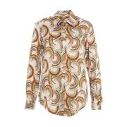 Himon's Chic White Retro Print Shirt Multicolor, Dam