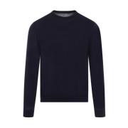 Kiton Blå Ull Crew Neck Tröja Blue, Herr