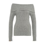 Semicouture Grå Off-shoulder Stickat Aw24 Gray, Dam