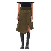 Sacai Oliv Midi Kjol Elastisk Midja Asymmetrisk Green, Dam