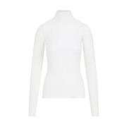 Bottega Veneta Vit Bomull Ribbad Turtle-Neck Topp White, Dam