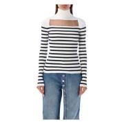 Jean Paul Gaultier Randig Turtleneck Tröja Vit Marin White, Dam